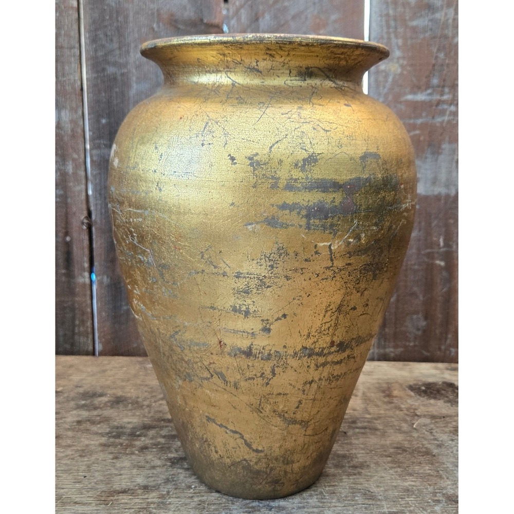 Vintage Florentine Sun Face Vase Handmade Terracotta Gold Finish Celestial - Picture 2 of 12